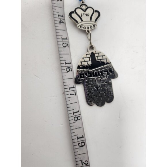 Vintage Hamsa Hand Wall Decor Metal With Crown And Beads Hanging Hebrew Judaic - Picture 4 of 6